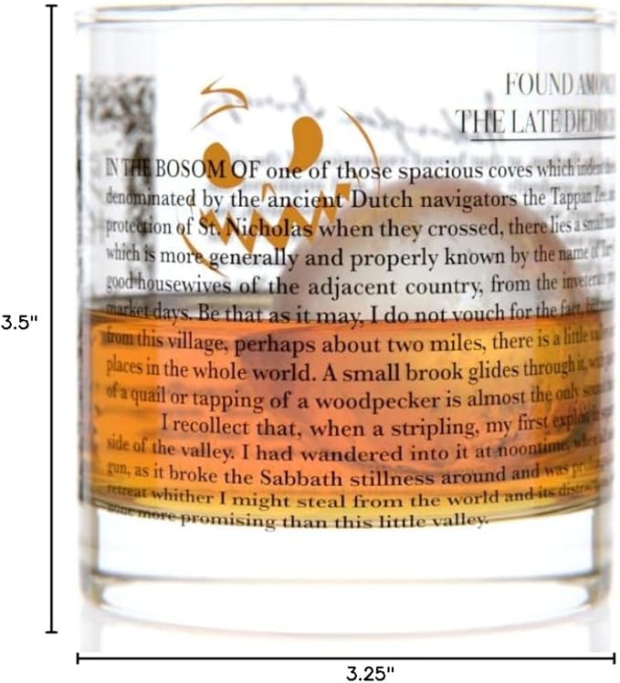Well Told Classic Literature Rocks Glass - The Legend of Sleepy Hollow by Washington Irving - Old Fashioned Whiskey Glass Gift for Book Lovers (11 oz)