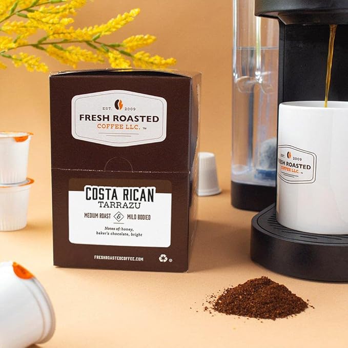 Fresh Roasted Coffee, Costa Rica Tarrazu, Medium Roast, 24 Pods for K Cup Brewers