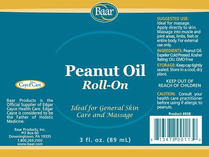 Baar Expeller, Cold Pressed Peanut Oil from Roasted Peanuts Grown in The United States - Kosher - GMO and Solvent Free (Roll-On 3 Ounces)