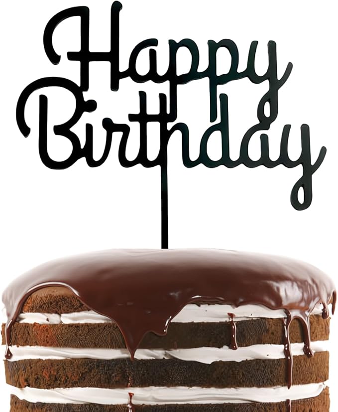 ZHENGYE Black Acrylic Happy Birthday Cake Topper Cupcake Topper Decoration for Baby Shower Birthday Cake Decoration Supplies(Black 16)