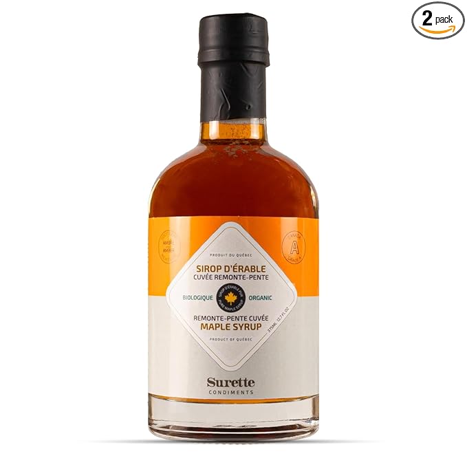 Surette Condiments 2 Pack Organic Maple Syrup 12.7 Fl Oz (375mL), Pure Amber Maple Syrup, Canadian Grade A, Gluten Free, Vegan, Kosher, Halal, Made in Canada (2)