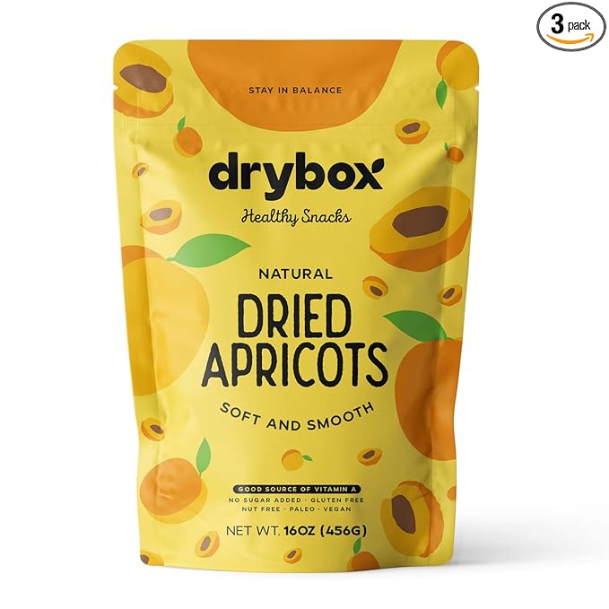 Drybox Dried Turkish Apricots No Sugar Added 3 Pack | Dry Apricot for Snacking, Baking, and Cooking | Unsweetened Non-GMO All Natural Mediterranean Dried Fruit Resealable, 1 lb per pack, Total 3 lbs