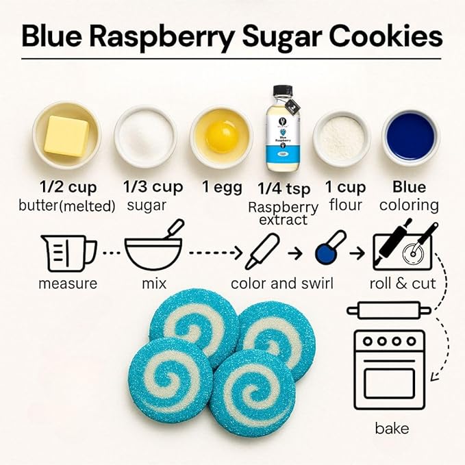 Dolce Flav Blue Raspberry Extract ??2 Ounce Oil-Soluble Kosher, Sugar-Free, Concentrated Blue Raspberry Flavoring for Baking, Chocolates & Desserts, Includes Measured Dropper