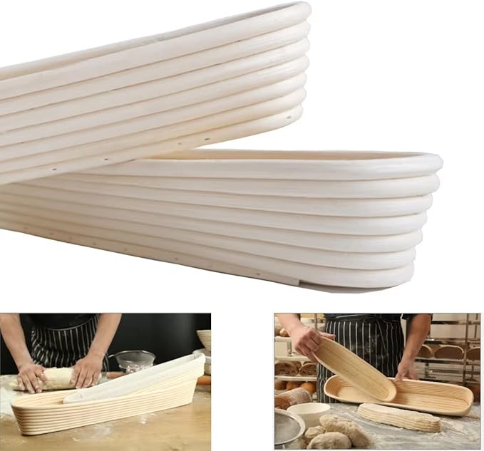 15 Inch Proofing Baskets for Baguette, Bread Banneton Baking Bowls 2 Pack, Making Baguette Bread with Beautiful Pattern and Shape