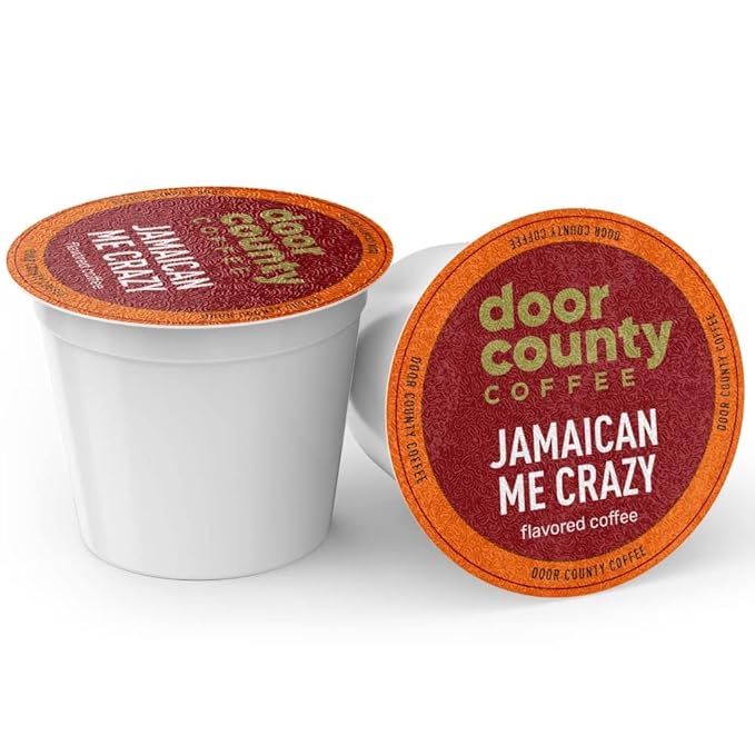 Door County Coffee Jamaican Me Crazyì§?Flavored Ground | 10 Count Single Serve Cups | Medium Roast | 100% Specialty Arabica | Flavored Gourmet | Rum & Vanilla Flavored
