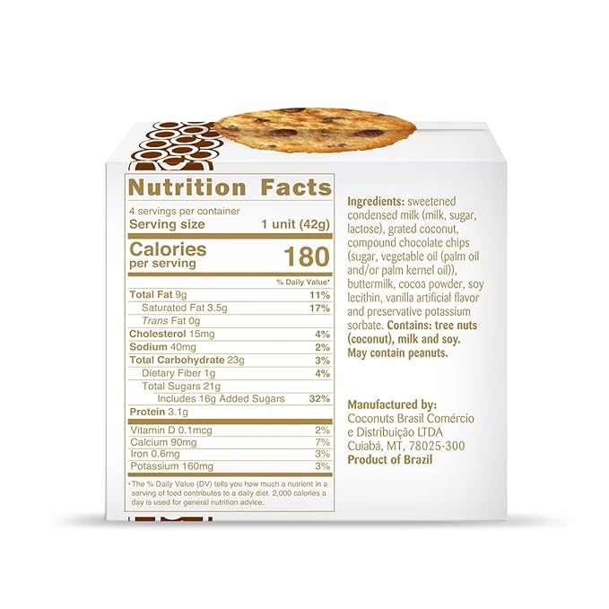 Coconut Cookie with Compound Chocolate Chips – Macaroons, Vegan Snacks, Gluten-Free, Protein and Nutrient Packed – DREAMS COCONUT – Pack of 4 (x 1.48oz/42g), 5.92oz/ 168g