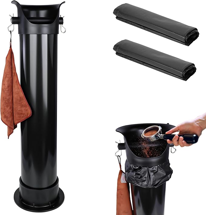 Knock Box for Espresso Grounds, 18L Floor Standing Grounds Bucket with Towel and Garbage Bags for Barista Coffee Shop Bar,Coffee Knock Box for Barista Shop Bar (A)