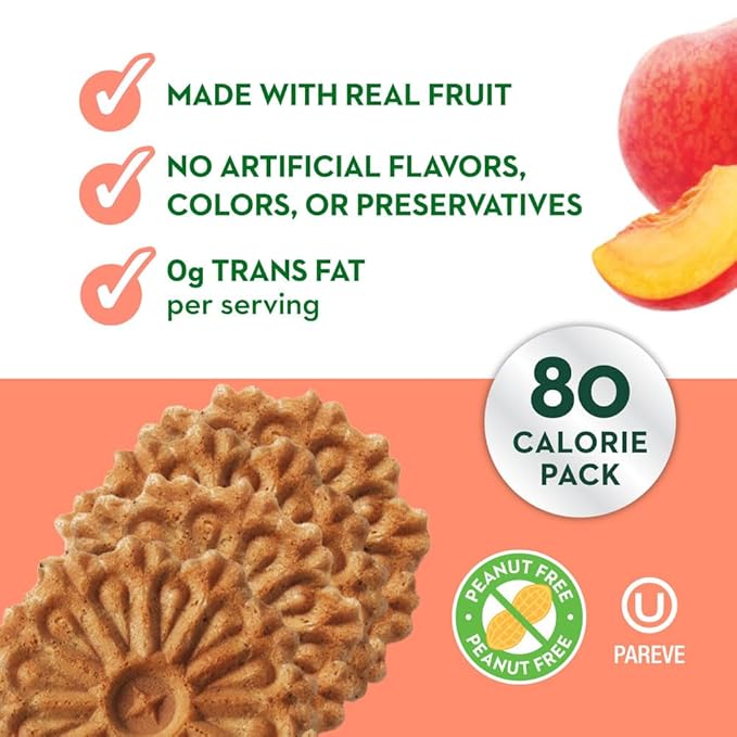 Reko Tea Fusions Waffle Cookies, White Tea & Peach - Individually Wrapped Single Serve Snack Packs - Thin Italian Pizzelles with No Artificial Flavors or Colors - 5 Cookies per Pack, Box of 12