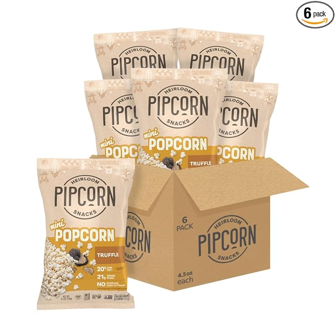Heirloom Truffle Mini Popcorn by Pipcorn - 4.5oz 6pk - Healthy Snacks, Gluten Free Snacks, Heirloom Corn, Salty Snacks, Black Truffle