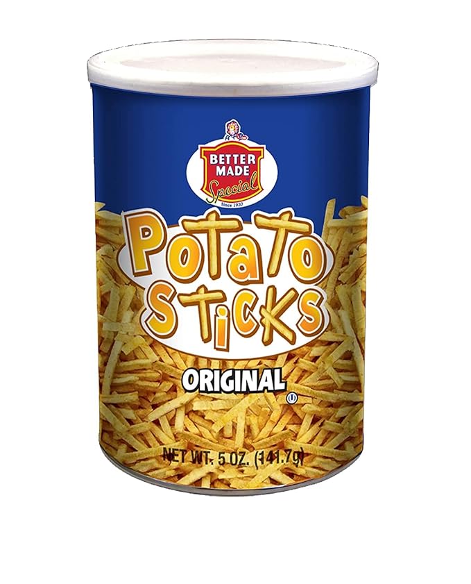 Better Made Potato Sticks 5oz Canister - (Original, 12 Can Tray) - Shoestring Potato Sticks - Gluten Free - Crunchy, Crispy Snack from Fresh Potatoes - Resealable Lid