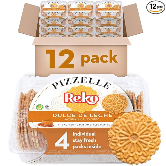 Reko Pizzelle Authentic Italian Style Waffle Cookie, Dulce de Leche, 7 Ounce (Pack of 12)