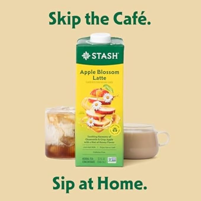STASH Apple Blossom Latte Concentrate - Barista Style Caffeinated Latte Tea Beverage - Crafted in Oregon - Plant Based and Dairy-Free, Serve Hot or Iced, 32 fl oz