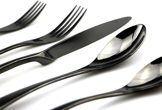 JASHII 18/10 Stainless Steel 20 Piece Mirror Polished Black Flatware Set,Dinner Knife Fork Salad Fork Dessert Spoon,Service for 4 ,Black Utensil Sets