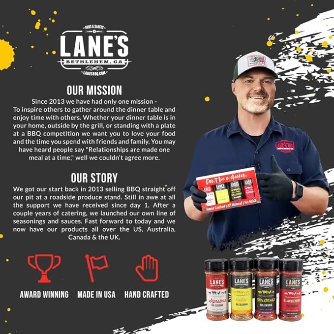 Lane's Don't Be A Chicken Gift Set, All-Natural 4 Rubs Gift Set of Blackened Seasoning, Garlic Powder Seasoning, Spellbound Pork & Signature BBQ Rub