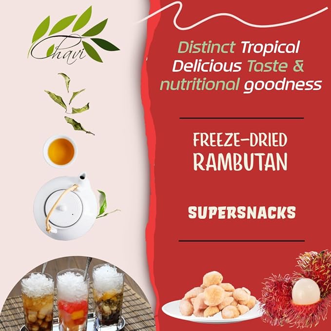 CHAVI Freeze-Dried Rambutan | 4 oz | Pack of 2 x 2 oz | Healthy 1 Ingredient Superfood Supersnacks - Kids School Snacks - No Added Sugars or Preservatives - Non-GMO, Vegan, Gluten-Free