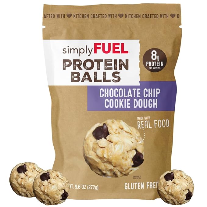 simplyFUEL Whole Food Protein Balls with Probiotics - Chocolate Chip Cookie Dough Snacks - 8g Protein Snack - Gluten Free Energy Balls
