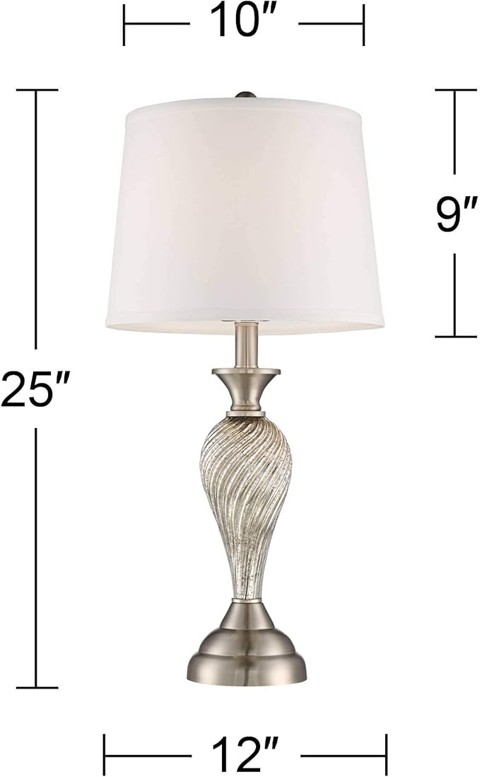 Regency Hill Arden 25" High Modern Table Lamps Set of 2 Table Top Dimmer Silver Brushed Nickel Finish Mercury Glass White Shade Living Room Bedroom Bedside Nightstand House Office Home Reading