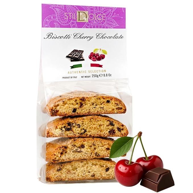 Stildolce Semi-Soft Chocolate and Cherry Italian Biscotti Cookies| Made in Tuscany, Italy| Classic Gourmet Biscuits No Preservatives 8.8 Oz