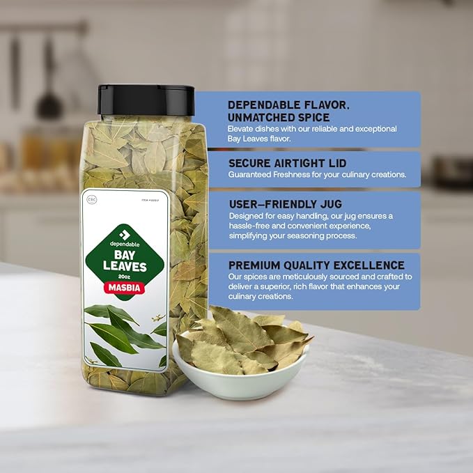 Dependable Foods Bay Leaves – 2 oz. Jar - 100% Natural, Non-GMO, Salt-Free | Kosher, Allergen-Free | Nature’s Aroma