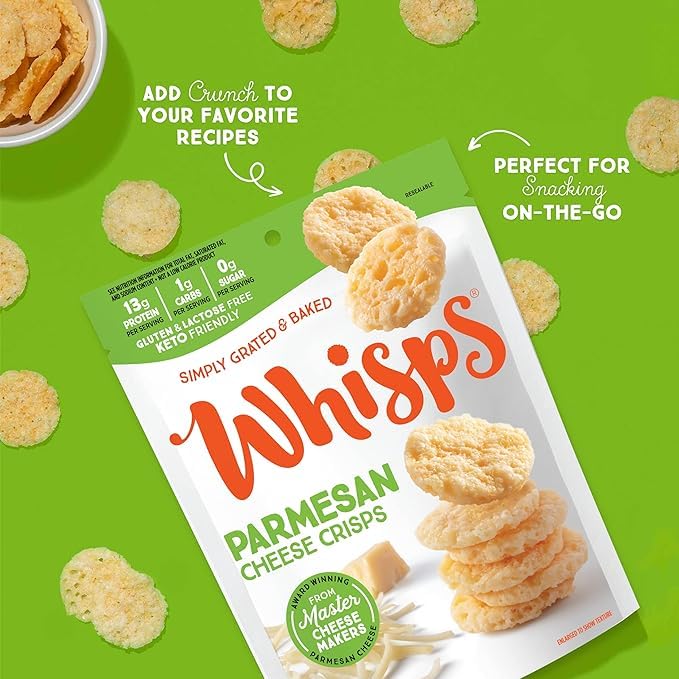 Whisps Cheese Crisps Parmesan Cheese | Protein Chips | Healthy Snacks | Protein Snacks, Gluten Free, High Protein, Low Carb Keto Food (2.12 Oz, 6 Pack)