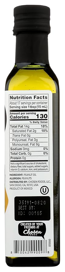 Oi! Roasted Peanut Oil 8.4 oz, Non-GMO, Gluten Free for Cooking, Baking and Grilling