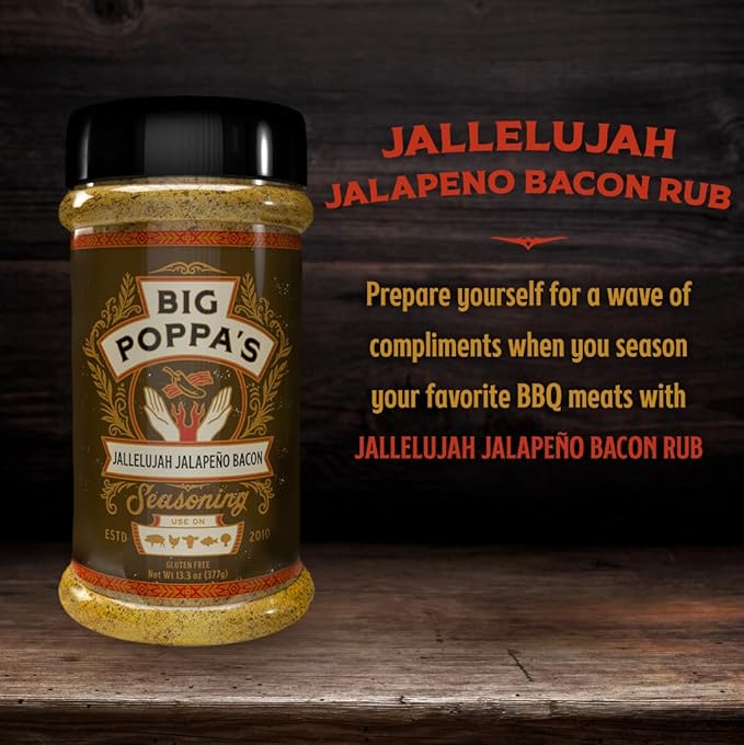 Big Poppa’s Jallelujah Jalapeño Bacon Seasoning – Sweet & Spicy Maple Bacon Rub for Beef, Pork, Chicken & More – Bold, Gluten Free Seasoning for Grilling, Roasting & Backyard BBQ (13.3 Oz)