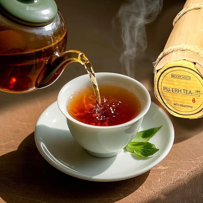 (60Cakes-240Cups) Pu-erh Tea in Bamboo Leaf Tube - Ripe Puerh Tea Cake 21.16 oz/600g And a tea filter,Aged Shou Black Tea