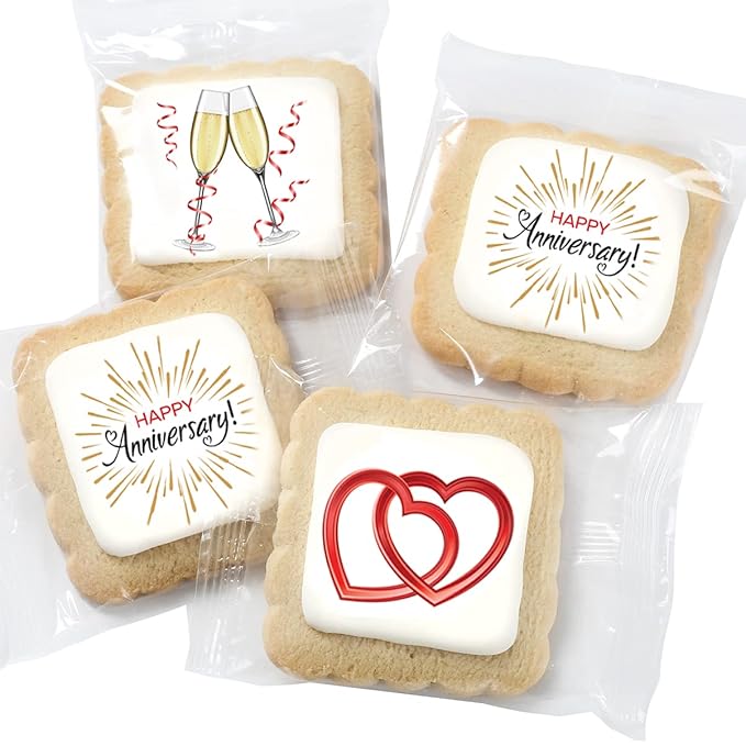 Happy Anniversary Cookies Party Favors | 24 PACK | Dessert Reception Decorated Treats Individually Wrapped Sugar Cookie Gift Basket
