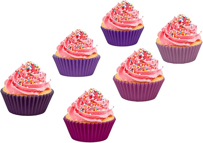 qiqee Mini 300-Count Cupcake Liners Cupcake Cups Food Grade 6 Solid Pink Purple Colors Cupcake Papers Baking Cups Cupcake Wrappers (Mini Size)