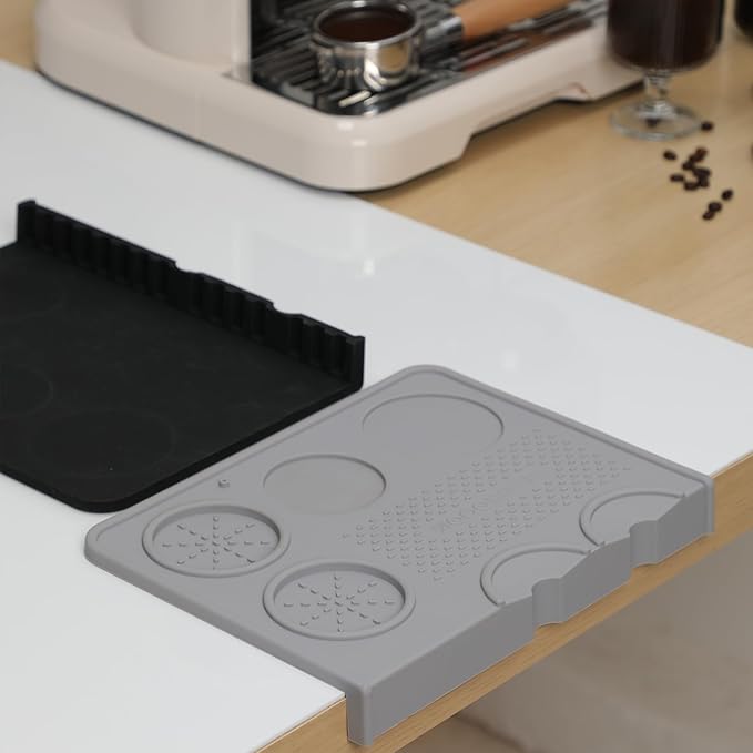 Espresso Tamping Mat Silicone Coffee Tamper Mat with Corner Design, Heat Resistant Non-Slip Coffee Station Pad (Black, Large)