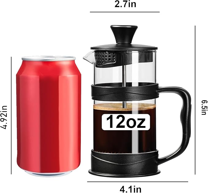 PARACITY French Press Coffee/Tea Maker, Camping Mini Coffee/Tea Press of 304 Stainless Steel Filter and Heat Resistant Glass, Cold Brew Coffee Maker 11.8OZ for Travel& Home Gift(Black)