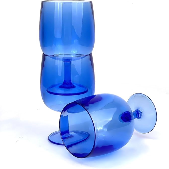 Yalin Set of 6 Unbreakable 12 oz Acrylic Plastic Wine and Water Tumbler Stackable Goblets. (Blue, 12 oz)