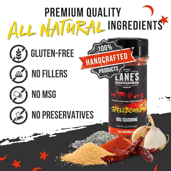 Lane's Spellbound Hot Sweet and Spicy Pork Rub Seasoning, All-Natural Butt Rub Seasoning, Rib Rubs for Smoking and Grilling, Made in USA, 4.6 Oz