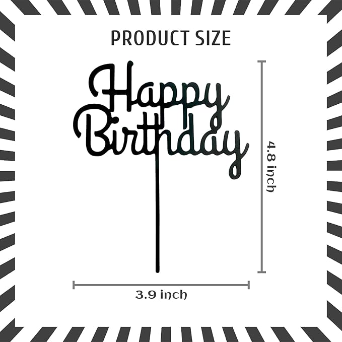 ZHENGYE Black Acrylic Happy Birthday Cake Topper Cupcake Topper Decoration for Baby Shower Birthday Cake Decoration Supplies(Black 16)