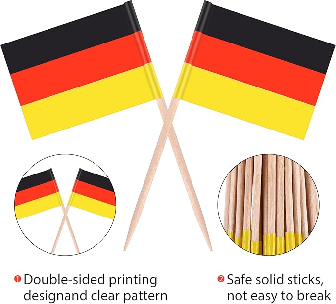 Blulu 100 Pieces Oktoberfest Toothpick Party Accessory Disposable German Flag Toothpick Bavarian Flag Picks Cupcake Toppers Decoration Oktoberfest Festival Decoration