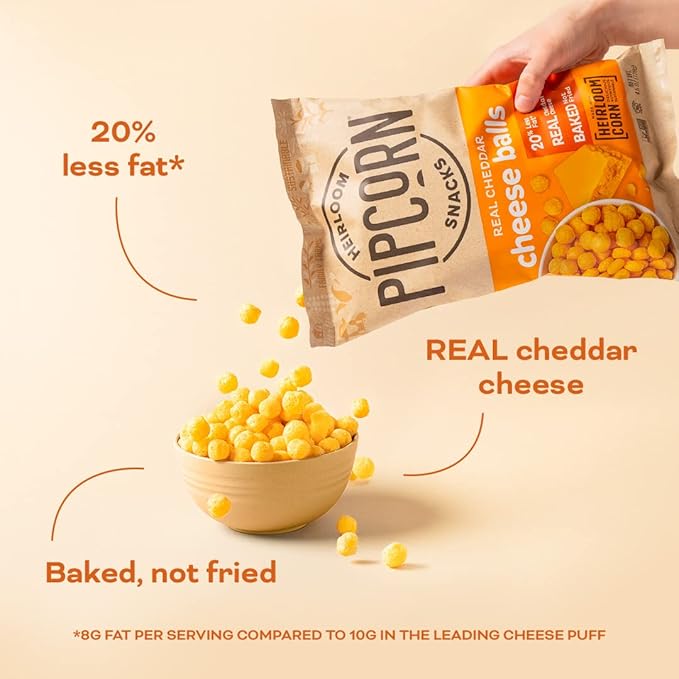 Heirloom Puffed Snacks Variety Pack by Pipcorn - 1oz 24pk - with Cheddar Cheese Balls, Honey BBQ Twists and Cinnamon Sugar Twists, Healthy Snacks, Gluten Free Snacks, Snack Variety Packs, Heirloom Corn