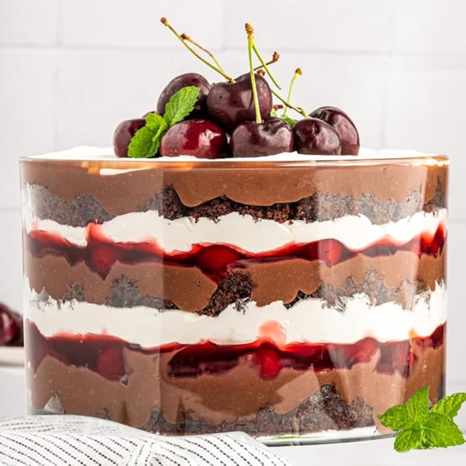 104oz Large Glass Trifle Bowl, Modern Design Clear Glass Round Dessert Centerpiece Serving Bowl for Laying Ice Cream Cakes, Salad, Fruit, Microwave & Dishwasher Safe