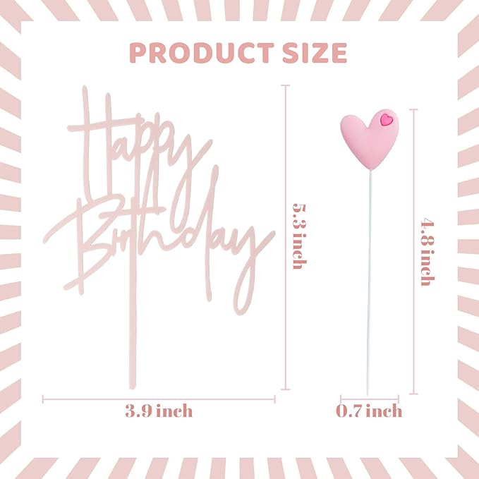 ZHENGYE Pink Happy Birthday Cake Topper Sign And 5 Pink Love Cake Toppers Cake Topper Decoration For Cake Birthday Decorations