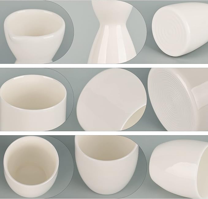 XINGYAN Traditional Japanese White Porcelain Sake 8Pcs Set with Warmer Pot Gift Box Package,Smooth Ceramic Surface Best for Home Gift (Pure White)