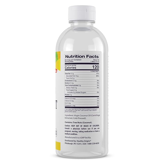 Healthy Origins Coconut Oil, Liquid (100% Virgin) - Virgin, Unrefined, Cold-Pressed Liquid Coconut Oil - 93% MCTs - Centrifuge Extracted Coconut Oil - 20 fl Oz