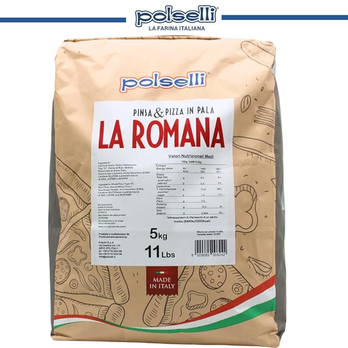 Polselli La Romana Pinsa & Pizza in Pala Flour ,11 lb ??Type 0 High-Protein Wheat & Rice Flour Blend ??Ideal for Roman-Style Pizza and Flatbread Light & Airy Crust, Crunchy Texture, Perfect for Sourdough & Artisan Baking