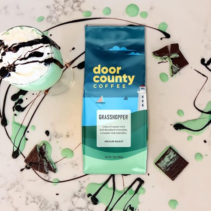 Door County Coffee Grasshopper Flavored Ground - Medium Roast - 10 oz Bag - 100% Specialty Grade 1 Arabica