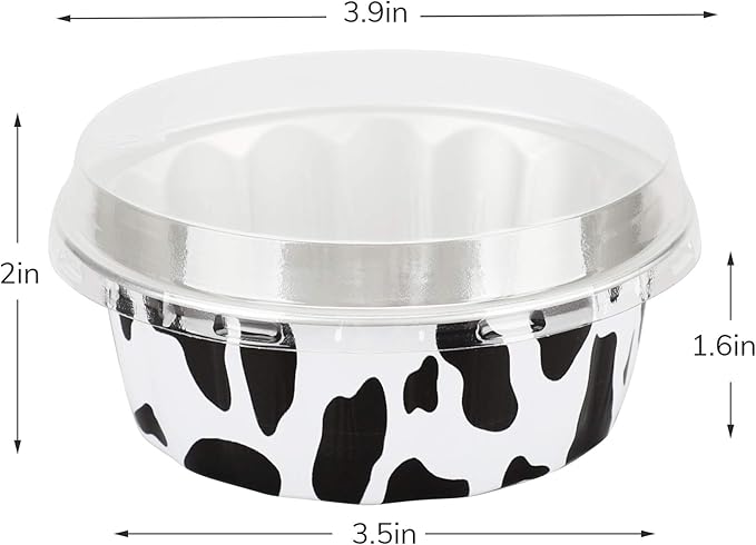 Beasea Aluminum Cups for Baking, 8oz 100 Pack Disposable Ramekins with Lids, Black White Aluminum Foil Cups Creme Brulee Muffin Cupcake Baking Cup Mini Pudding Cups for Party Wedding Birthday