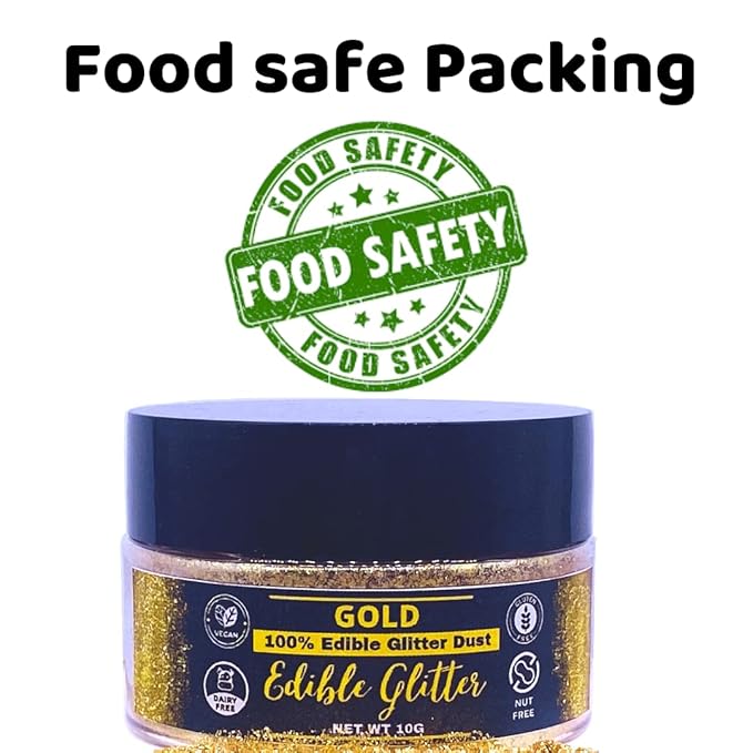 Dazzle Dust Edible Glitter Sprinkles for Cake Decorating, Drinks, Cookie, Icing, Dessert Decorations, Sparkly Luster, Food-Grade, Vegan, Gluten Free, Kosher, Bulk 10g, Gold