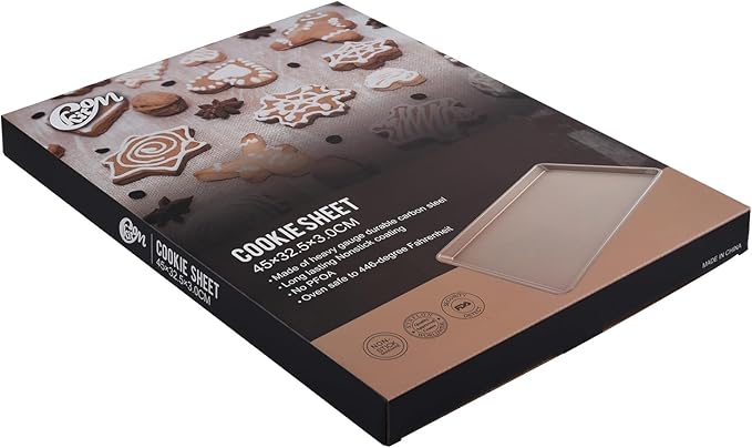 Kitcom Nonstick Cookie Sheet Baking Pan Sets 2 Piece, Heavy Duty Carbon Steel Professional Half Cookie Molds, 17.7x12.8in,14.7x10in, Champagne Gold