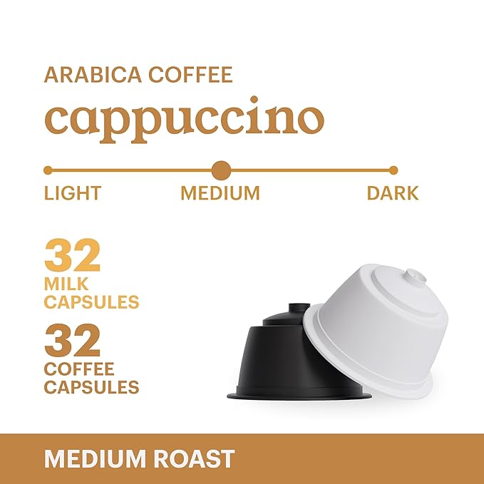 G GRANA Cappuccino Coffee Capsules Compatible with Nescafe Dolce Gusto Machines, 64 Single Serve Pods - 100% Arabica Single Source Ethical Coffee