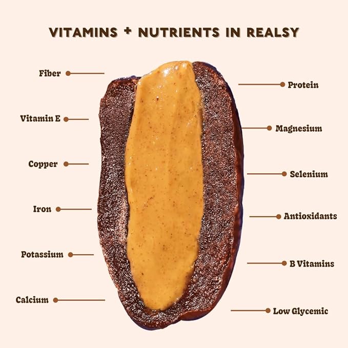 Realsy Pitted & Stuffed Medjool Dates, Organic Dates with No Sugar Added, Gluten-Free, Vegan, Good Source of Fiber, Low Glycemic Index, All Natural Healthy Snack (Peanut Butter 5 pack)