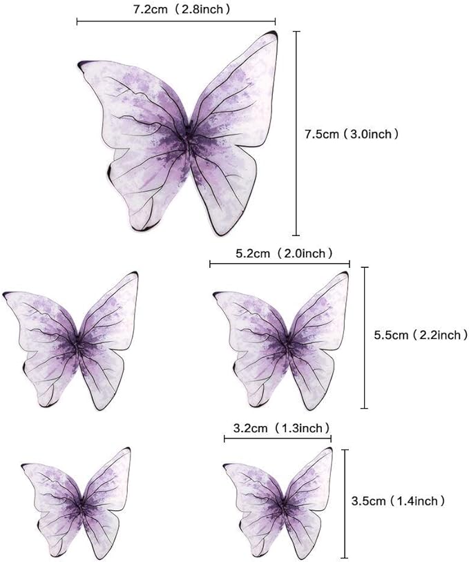 30pcs Purple Mixed Size Lively 3D Waterproof Butterfly Cupcake Topper for Girls Women's Happy Birthday Wedding Party Cake Wall Party Food Decorations