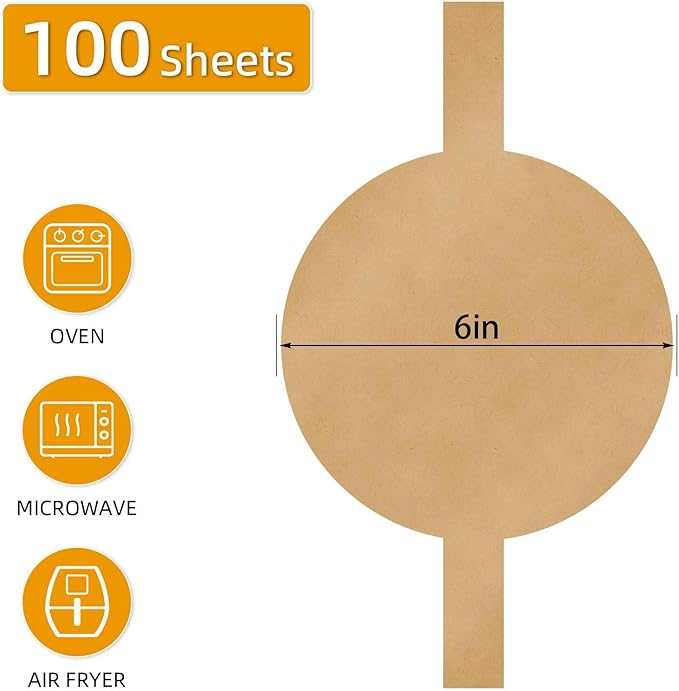 100 Sheets of 6-Inch Parchment Paper Rounds with Lift Tabs, Non-stick Precut Circle Cake Pan Liners, Ideal Baking Parchment Paper for Baking Cookies, Bread and Chiffon(Round 6in)