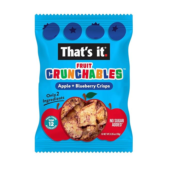 That's it. Fruit Crunchables ??100% Apple + Blueberry Crisps, 15 Pack healthy snacks for kids Plant-Based, Non-GMO, Gluten-Free, No Sugar Added, Healthy Fruit Snacks for Kids & Adults